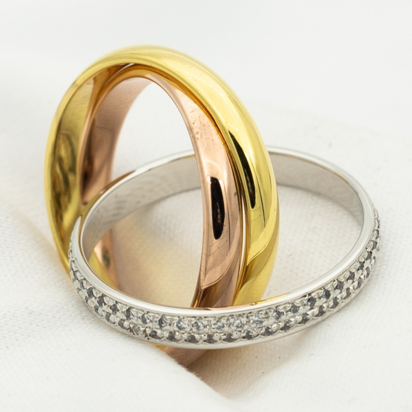 [Kismet Jewels ]TRINITY RING GOLD PINK GOLD SILVER DIAMONDS