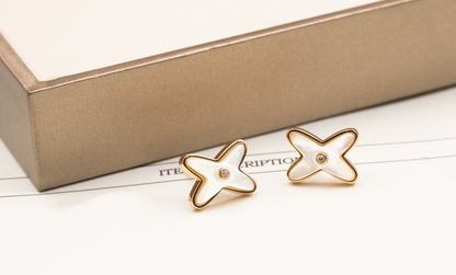 [Kismet Jewels ]JEUX DE WHITE MOP PINK GOLD DIAMOND EARRINGS