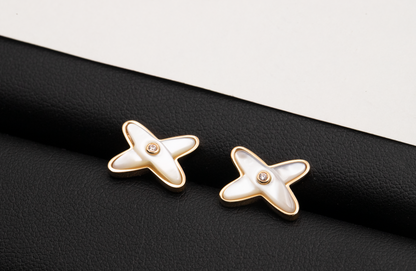 [Kismet Jewels ]JEUX DE WHITE MOP PINK GOLD DIAMOND EARRINGS