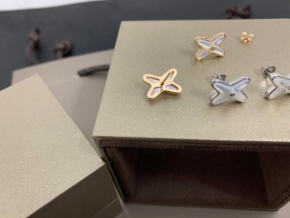 [Kismet Jewels ]JEUX DE WHITE MOP SILVER DIAMOND EARRINGS