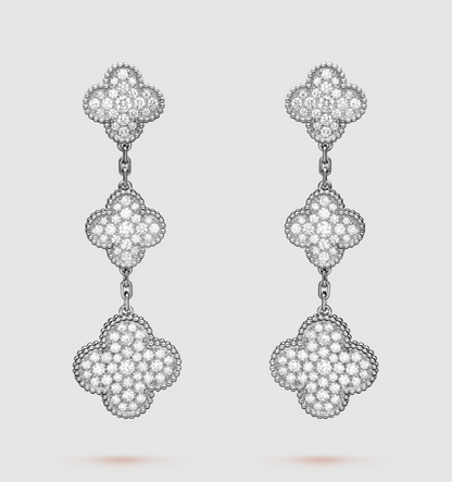 [Kismet Jewels ]CLOVER 3 MOTIF DIAMOND SILVER DROP EARRINGS