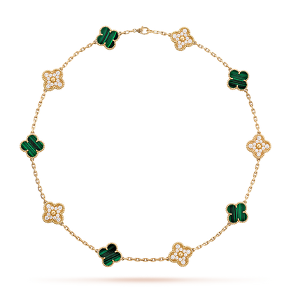 [Kismet Jewels ]CLOVER 10 MOTIFS MALACHITE DIAMOND NECKLACE