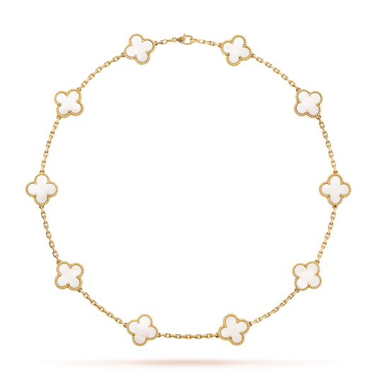[Kismet Jewels ]CLOVER 10 MOTIFS WHITE MOTHER OF PEARL NECKLACE