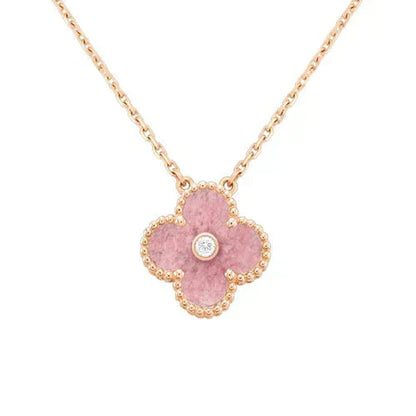[Kismet Jewels ]CLOVER 15MM DIAMOND RHODONITE NECKLACE