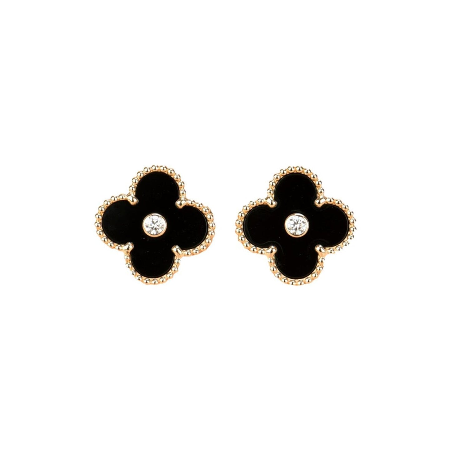 [Kismet Jewels ]CLOVER MEDIUM 1 MOTIFS ONYX DIAMOND EARRINGS
