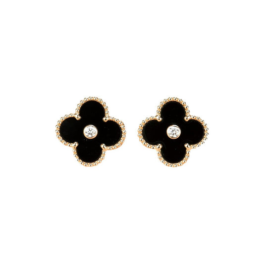 [Kismet Jewels ]CLOVER MEDIUM 1 MOTIFS ONYX DIAMOND EARRINGS