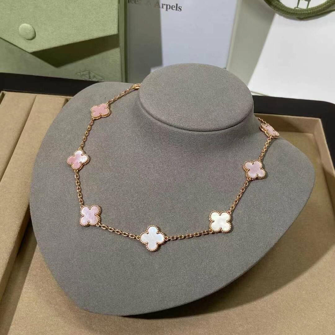[Kismet Jewels ]CLOVER 10 MOTIFS PINK MOP NECKLACE