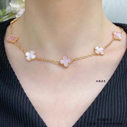 [Kismet Jewels ]CLOVER 10 MOTIFS PINK MOP NECKLACE