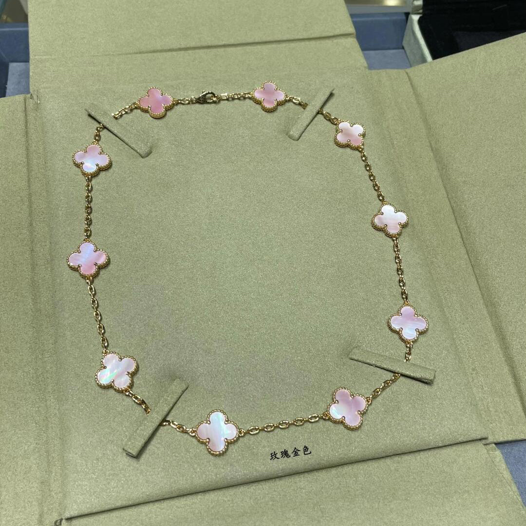 [Kismet Jewels ]CLOVER 10 MOTIFS PINK MOP NECKLACE
