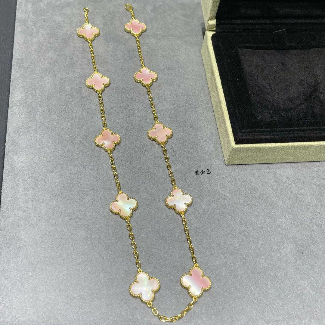 [Kismet Jewels ]CLOVER 10 MOTIFS PINK MOP NECKLACE