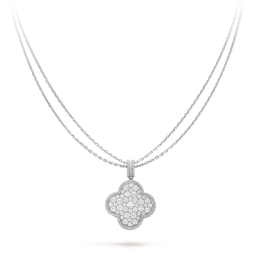 [Kismet Jewels ]CLOVER 25MM SILVER FULL DIAMOND BIG CLOVER NECKLACE