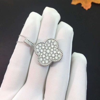 [Kismet Jewels ]CLOVER 25MM SILVER FULL DIAMOND BIG CLOVER NECKLACE