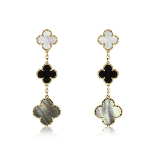[Kismet Jewels ]CLOVER EARRINGS GOLD ONYX MOP 3 MOTIF